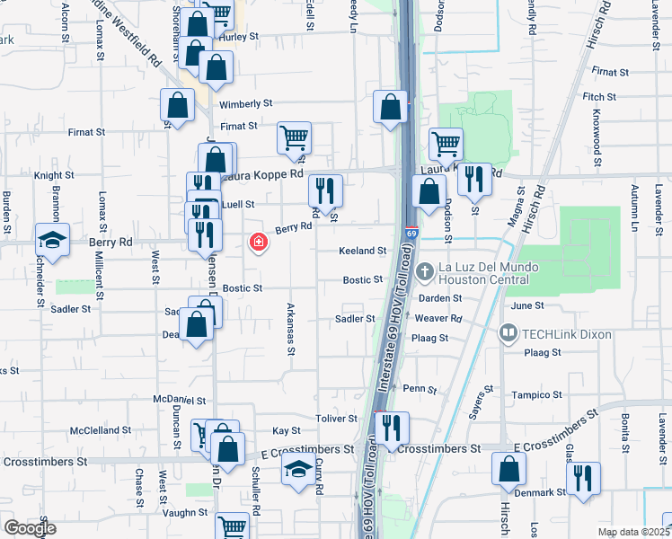 map of restaurants, bars, coffee shops, grocery stores, and more near 3215 Bostic Street in Houston
