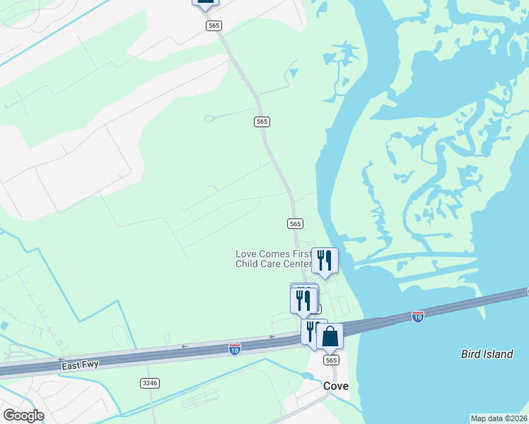map of restaurants, bars, coffee shops, grocery stores, and more near 8207 Farm-to-Market 565 in Baytown