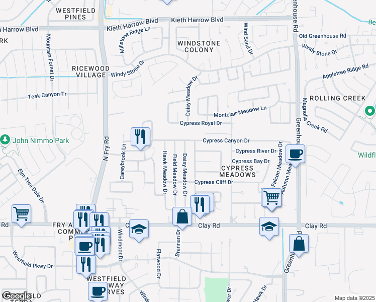 map of restaurants, bars, coffee shops, grocery stores, and more near 4422 Daisy Meadow Drive in Katy