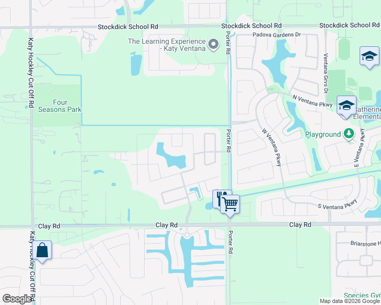 map of restaurants, bars, coffee shops, grocery stores, and more near 4403 Sandhill Terrace Lane in Katy