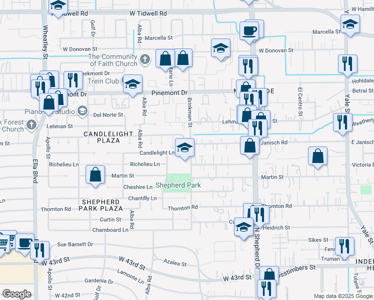 map of restaurants, bars, coffee shops, grocery stores, and more near 902 Bethlehem Street in Houston