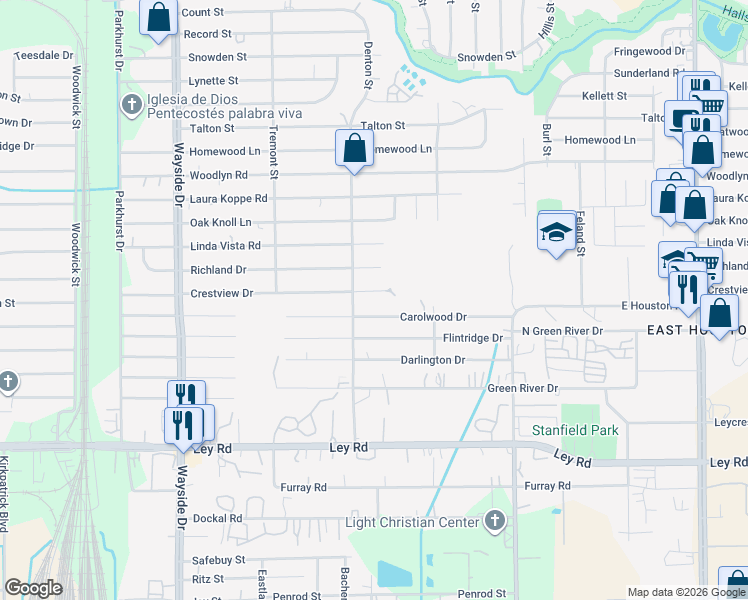 map of restaurants, bars, coffee shops, grocery stores, and more near 8229 Carolwood Drive in Houston