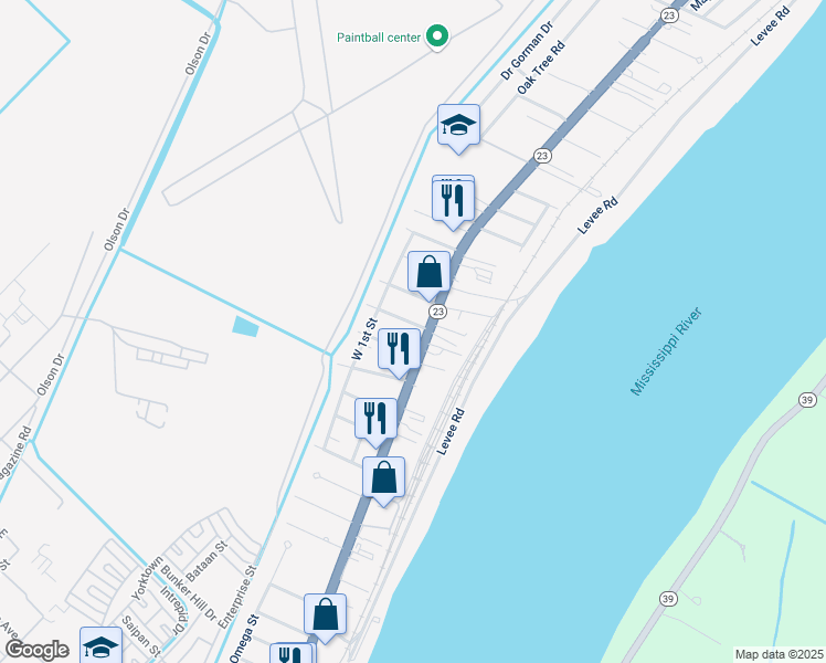 map of restaurants, bars, coffee shops, grocery stores, and more near 9194 Louisiana 23 in Belle Chasse