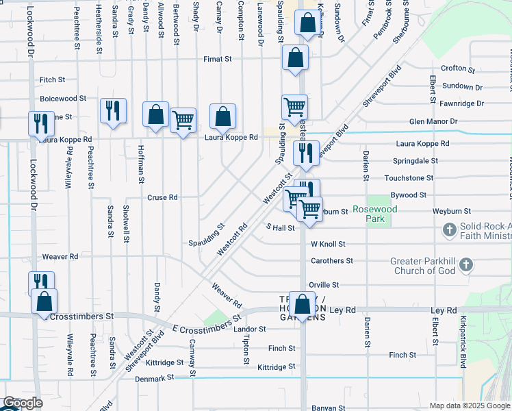 map of restaurants, bars, coffee shops, grocery stores, and more near 8409 Westcott Road in Houston