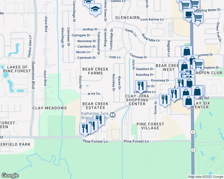 map of restaurants, bars, coffee shops, grocery stores, and more near 4326 Kevinkay Drive in Houston