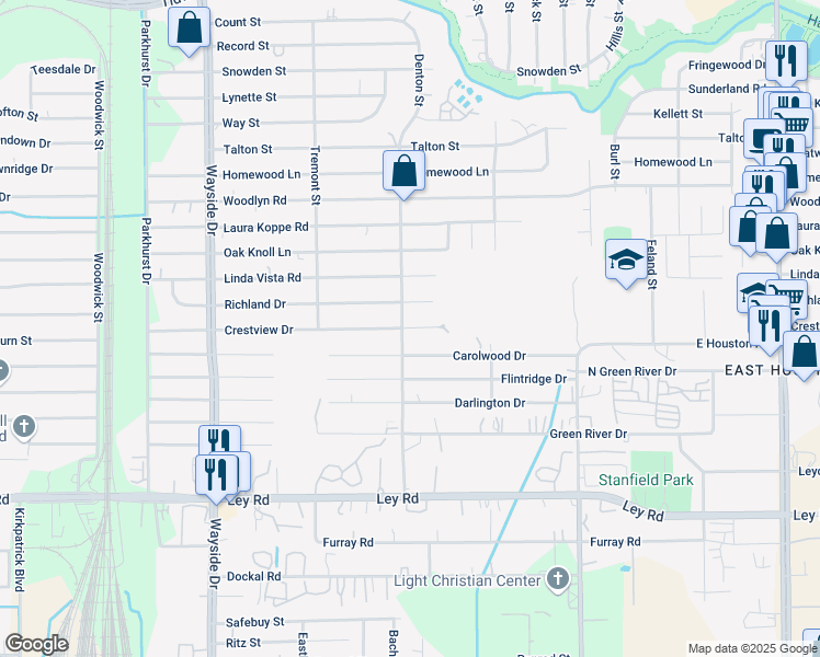 map of restaurants, bars, coffee shops, grocery stores, and more near 8201 Carolwood Drive in Houston