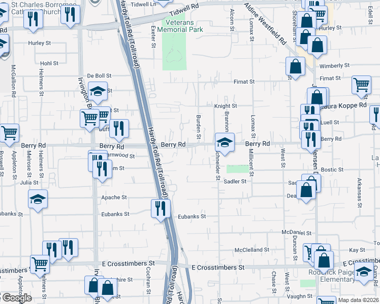 map of restaurants, bars, coffee shops, grocery stores, and more near 1700 Bostic Street in Houston