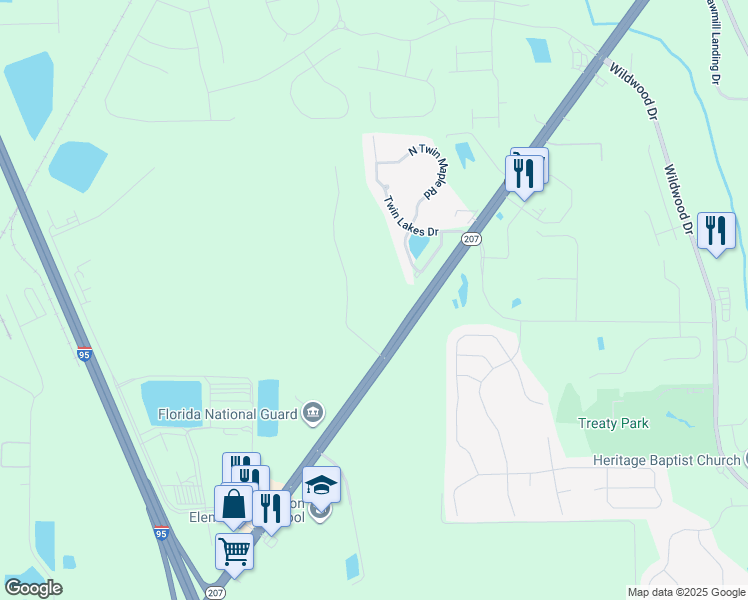 map of restaurants, bars, coffee shops, grocery stores, and more near 2255 State Road 207 in St. Augustine