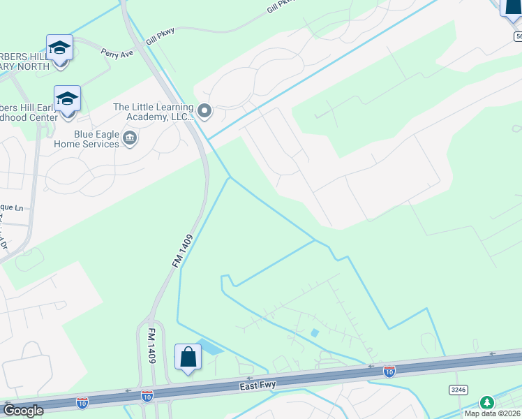 map of restaurants, bars, coffee shops, grocery stores, and more near 15221 East Chaparral Drive in Baytown