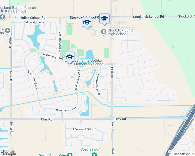 map of restaurants, bars, coffee shops, grocery stores, and more near Fenetre Forest Street in Katy