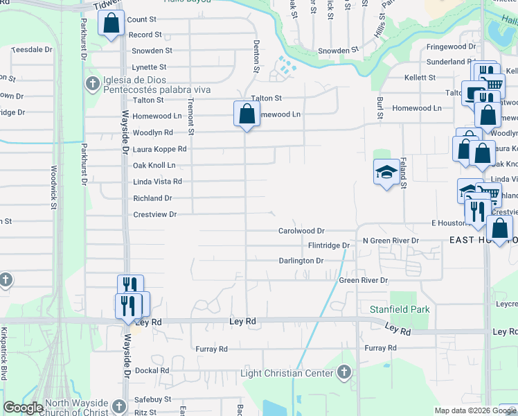 map of restaurants, bars, coffee shops, grocery stores, and more near 8226 Richland Drive in Houston