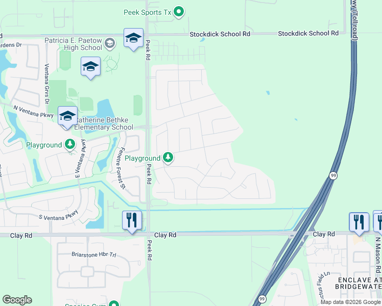 map of restaurants, bars, coffee shops, grocery stores, and more near 4403 Andorno Drive in Katy