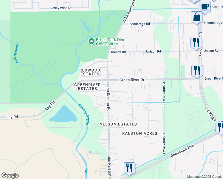 map of restaurants, bars, coffee shops, grocery stores, and more near 11723 South Spicewood Lane in Houston