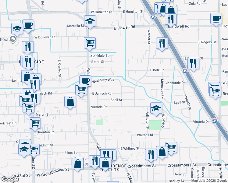 map of restaurants, bars, coffee shops, grocery stores, and more near 202 Bizerte Street in Houston