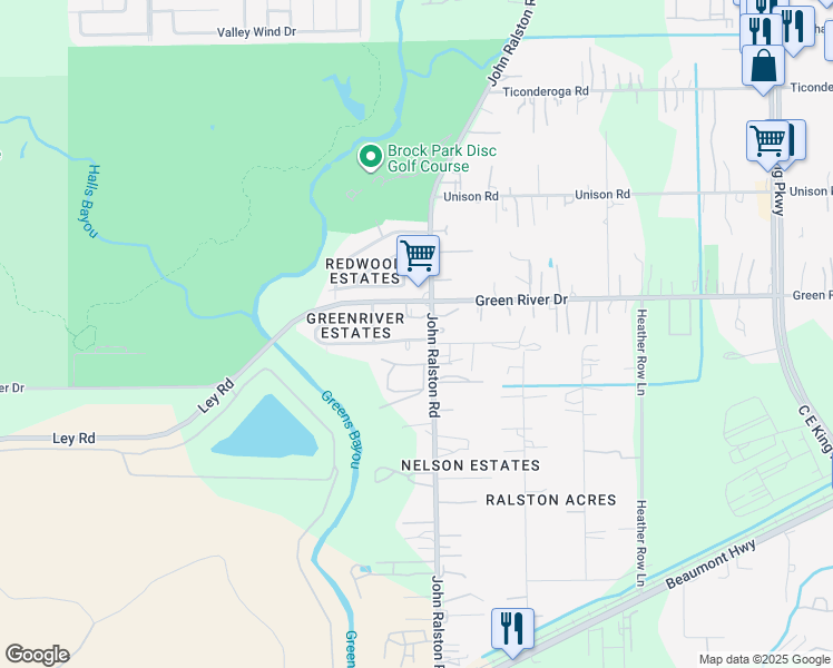 map of restaurants, bars, coffee shops, grocery stores, and more near 11723 South Spicewood Lane in Houston