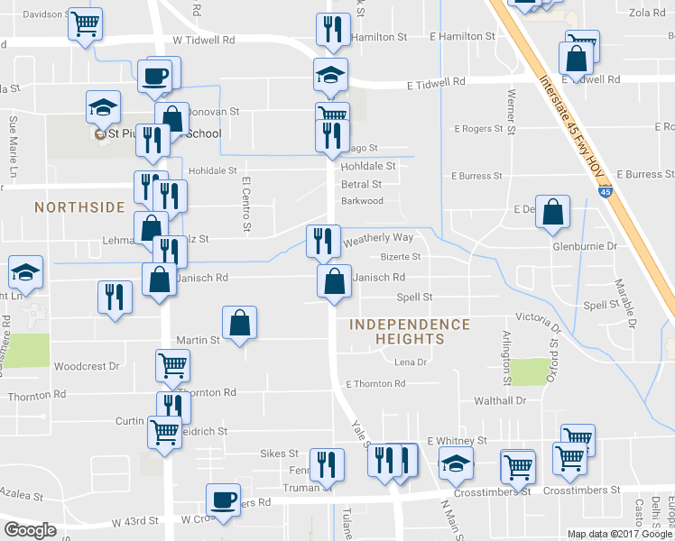 map of restaurants, bars, coffee shops, grocery stores, and more near 4913 Yale Street in Houston