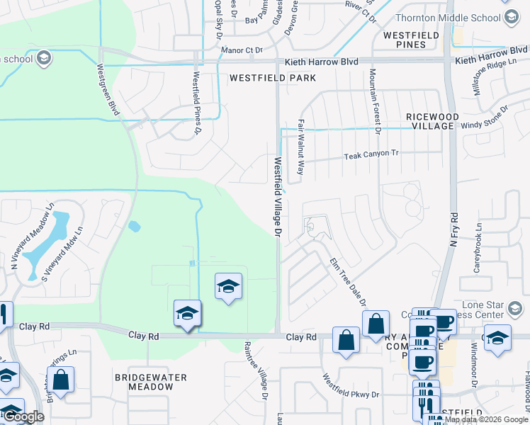 map of restaurants, bars, coffee shops, grocery stores, and more near 4321 Westfield Village Drive in Katy