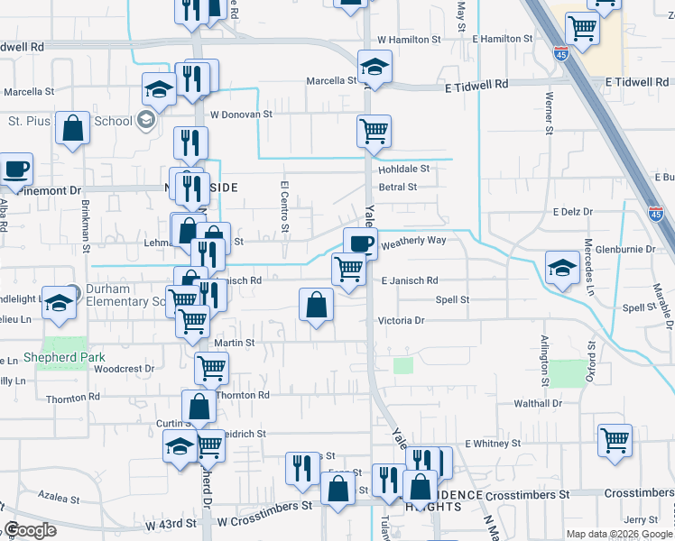 map of restaurants, bars, coffee shops, grocery stores, and more near 330 Janisch Road in Houston