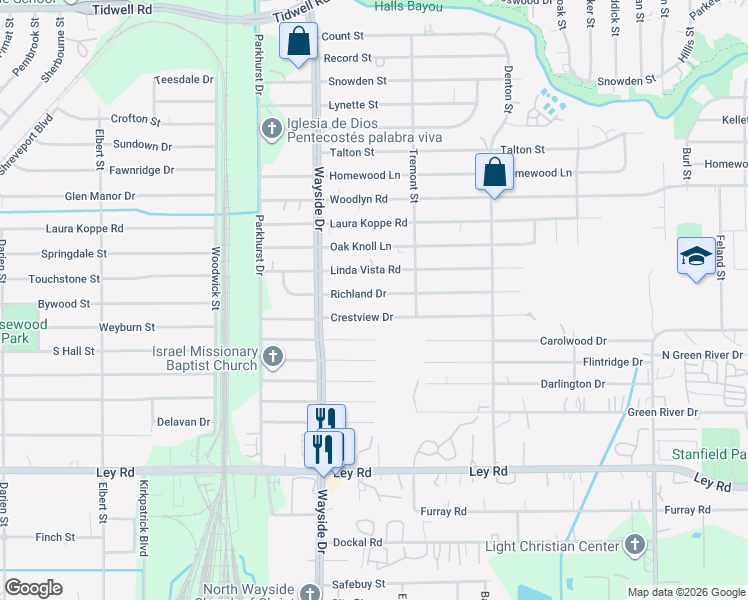 map of restaurants, bars, coffee shops, grocery stores, and more near 8013 Richland Drive in Houston