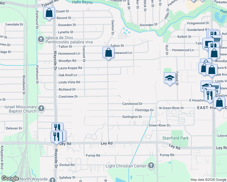 map of restaurants, bars, coffee shops, grocery stores, and more near 8226 Richland Drive in Houston