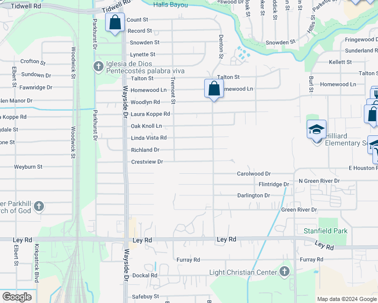 map of restaurants, bars, coffee shops, grocery stores, and more near 8138 Richland Drive in Houston