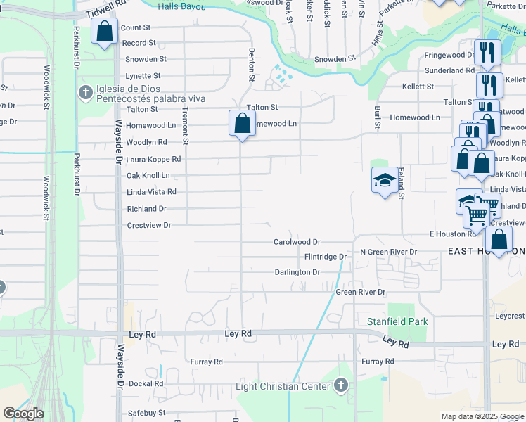 map of restaurants, bars, coffee shops, grocery stores, and more near 8226 Richland Drive in Houston