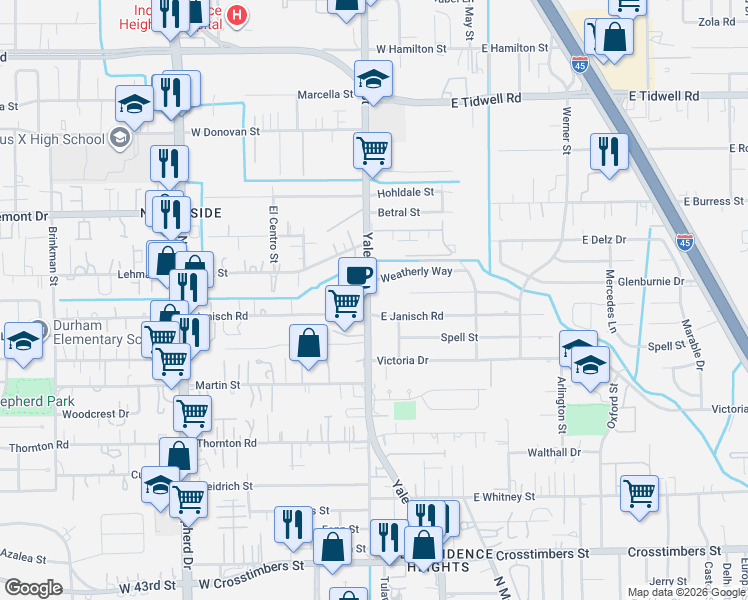 map of restaurants, bars, coffee shops, grocery stores, and more near 4913 Yale Street in Houston