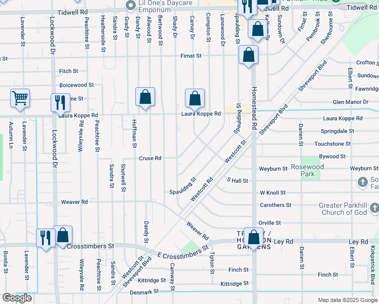 map of restaurants, bars, coffee shops, grocery stores, and more near 8431 Lanewood Street in Houston