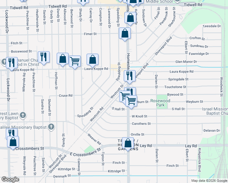 map of restaurants, bars, coffee shops, grocery stores, and more near 8521 Westcott Rd in Houston