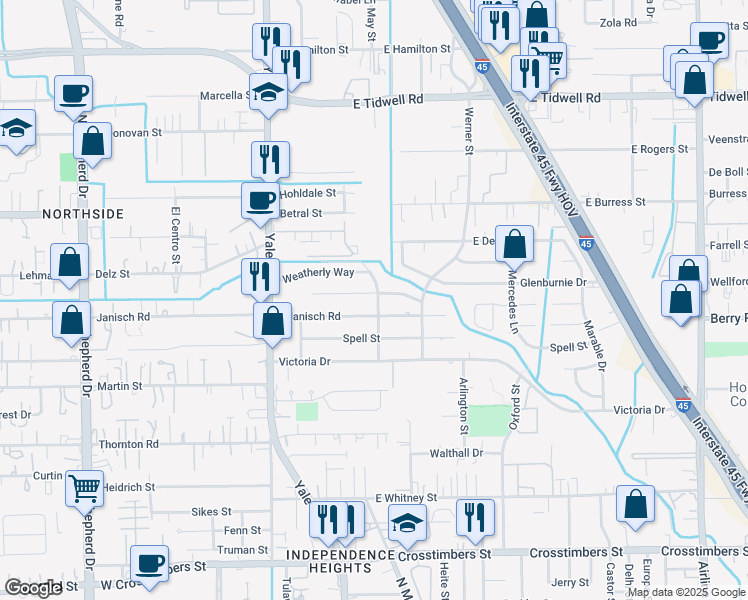 map of restaurants, bars, coffee shops, grocery stores, and more near 234 Bizerte Street in Houston