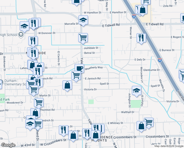 map of restaurants, bars, coffee shops, grocery stores, and more near 126 Bizerte Street in Houston