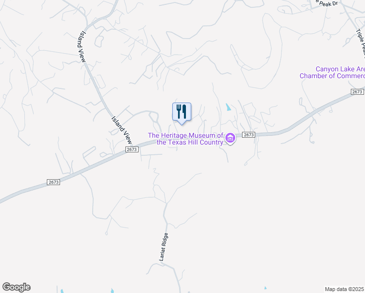 map of restaurants, bars, coffee shops, grocery stores, and more near 5071 Farm to Market Road 2673 in Canyon Lake