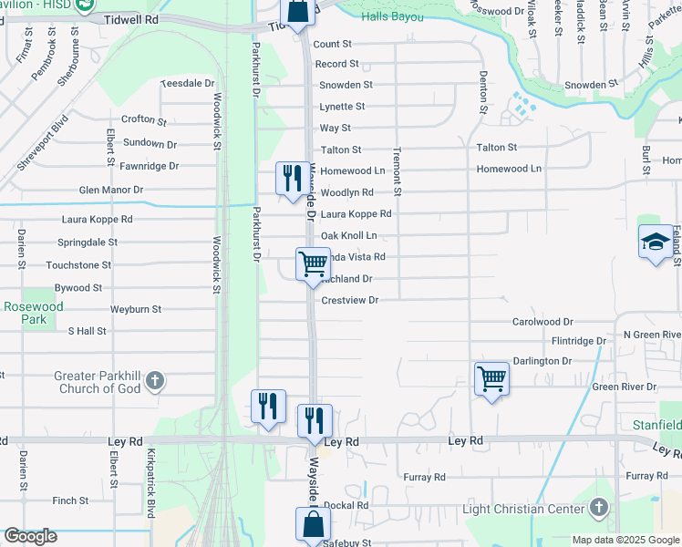 map of restaurants, bars, coffee shops, grocery stores, and more near 7925 Richland Drive in Houston