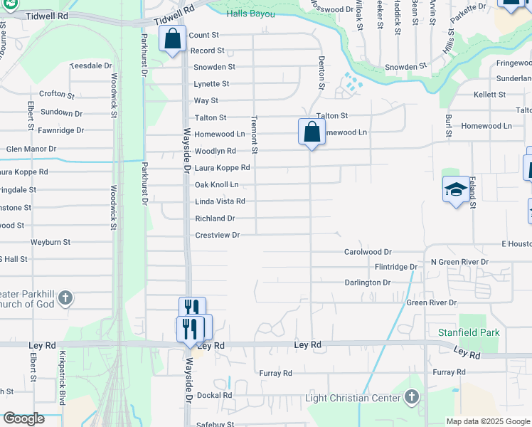 map of restaurants, bars, coffee shops, grocery stores, and more near 8109 Richland Drive in Houston
