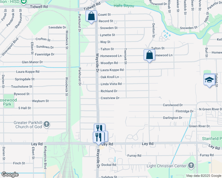 map of restaurants, bars, coffee shops, grocery stores, and more near 7925 Richland Drive in Houston