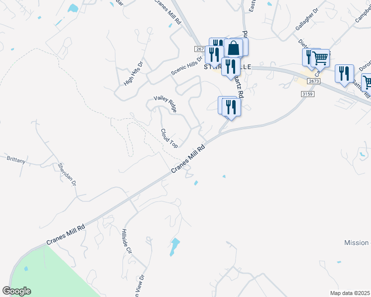 map of restaurants, bars, coffee shops, grocery stores, and more near 41581 Farm to Market Road 3159 in Canyon Lake