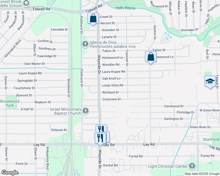 map of restaurants, bars, coffee shops, grocery stores, and more near 7925 Richland Drive in Houston