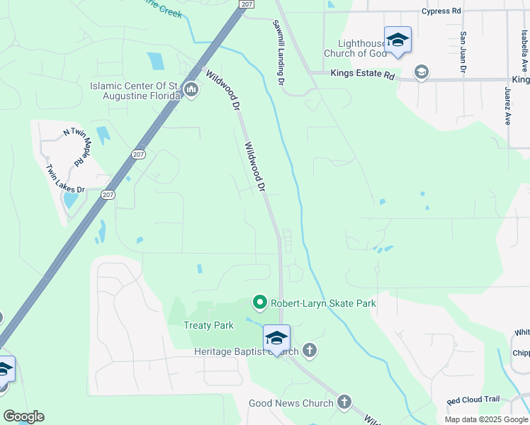 map of restaurants, bars, coffee shops, grocery stores, and more near 1795 Wildwood Drive in Saint Augustine