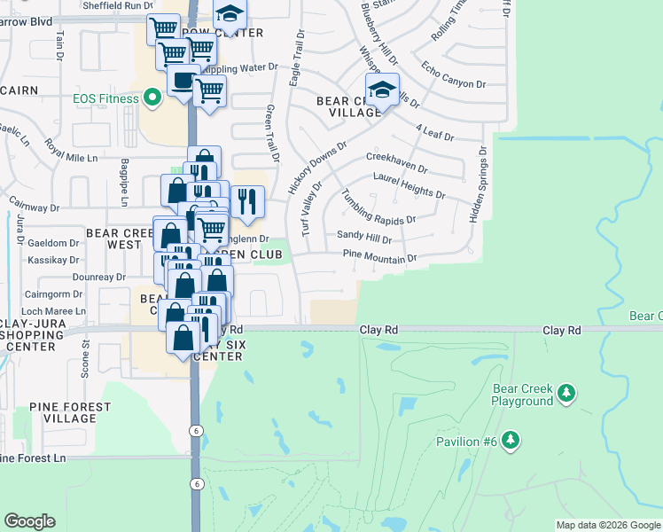 map of restaurants, bars, coffee shops, grocery stores, and more near 15806 Mill Hollow Drive in Houston