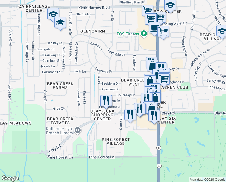 map of restaurants, bars, coffee shops, grocery stores, and more near 16523 Dounreay Drive in Houston
