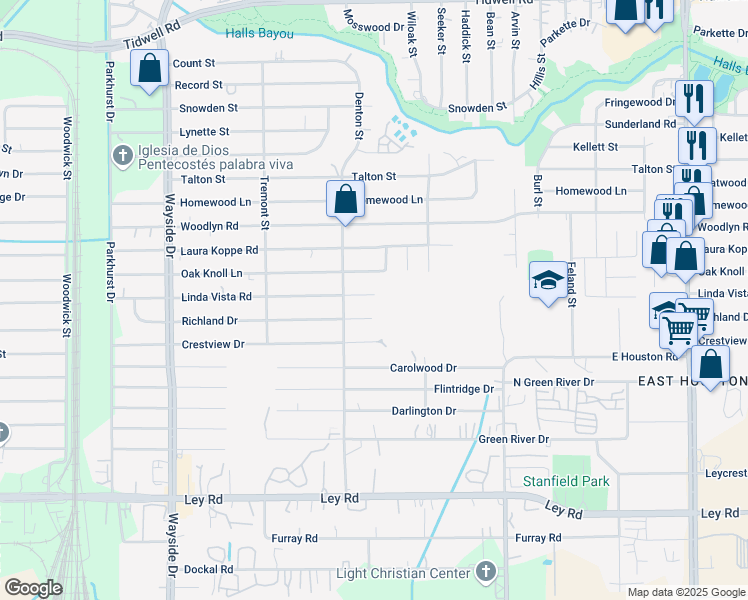 map of restaurants, bars, coffee shops, grocery stores, and more near 8226 Richland Drive in Houston