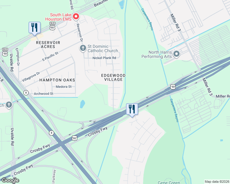 map of restaurants, bars, coffee shops, grocery stores, and more near 14719 Juniper Dale Court in Houston
