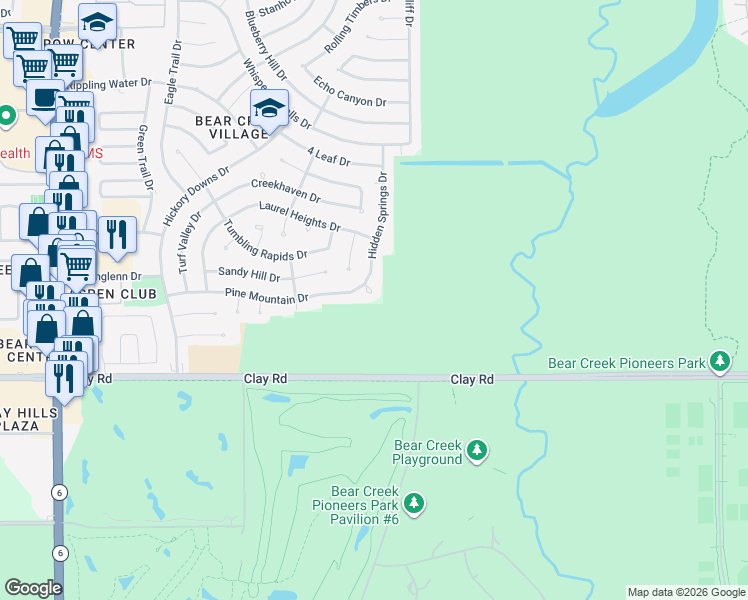 map of restaurants, bars, coffee shops, grocery stores, and more near 4503 Hidden Springs Drive in Houston