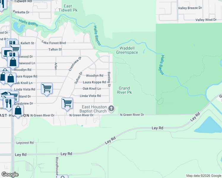 map of restaurants, bars, coffee shops, grocery stores, and more near 9330 Laura Koppe Road in Houston