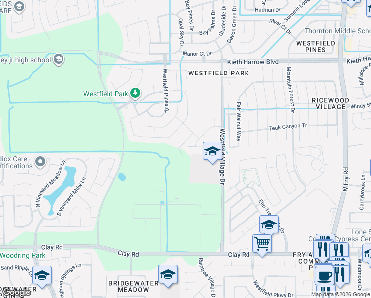 map of restaurants, bars, coffee shops, grocery stores, and more near 20706 Little Meadow Lane in Katy