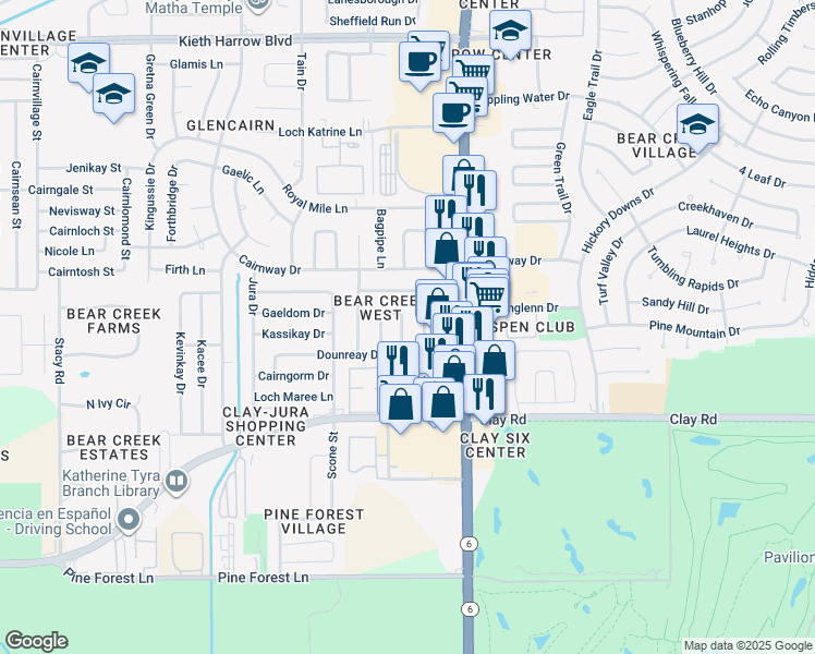 map of restaurants, bars, coffee shops, grocery stores, and more near 4503 Wee Laddie Lane in Houston