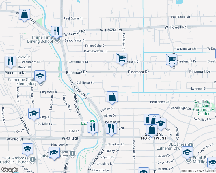 map of restaurants, bars, coffee shops, grocery stores, and more near 4507 Sweet Madeline Lane in Houston