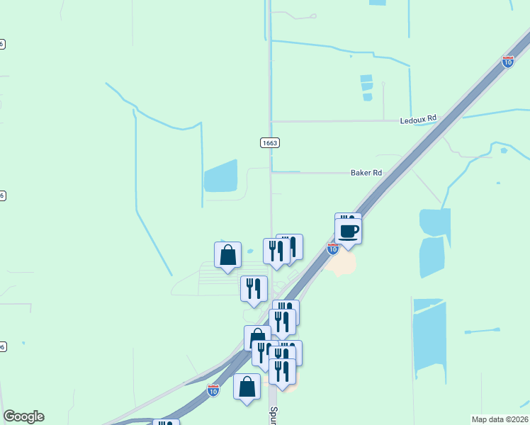 map of restaurants, bars, coffee shops, grocery stores, and more near 14750 Farm to Market Road 1663 in Winnie
