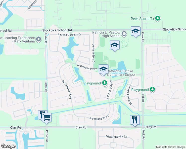 map of restaurants, bars, coffee shops, grocery stores, and more near 23503 Prato Gardens Lane in Katy