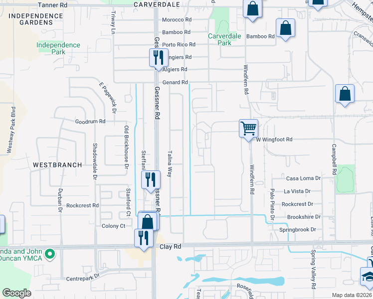 map of restaurants, bars, coffee shops, grocery stores, and more near 4726 Hollow Hook Road in Houston